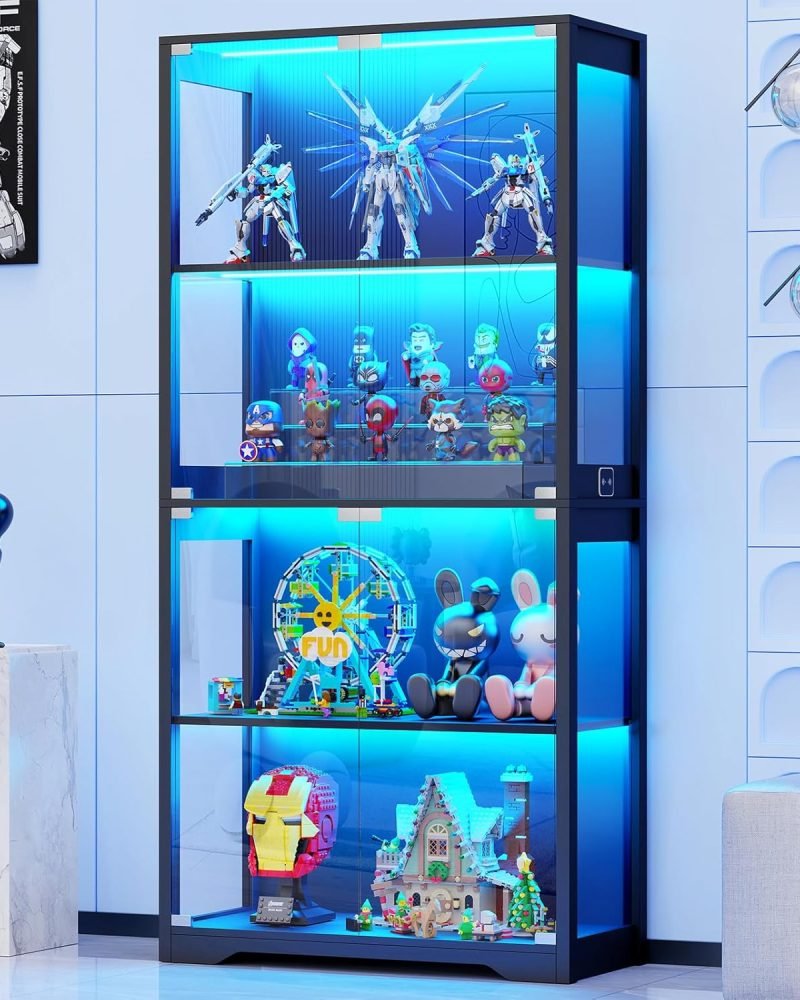 【pre order】Display Cabinet with Glass Doors Storage Cabinets Black